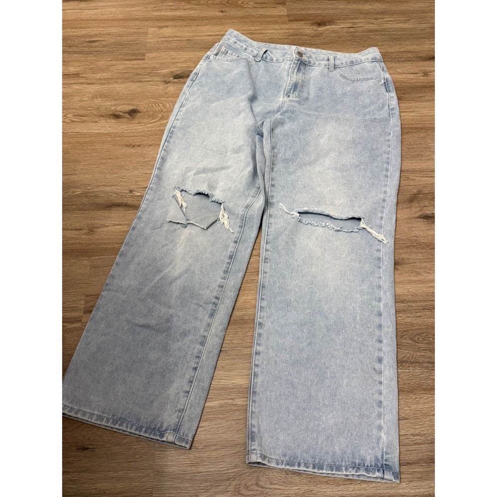 Revelation Womens Light Wash Cargo Denim Jeans‎ Straight Leg LEO-2415-LT Blue 14
